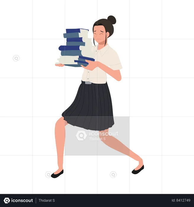 Thai University Student in Uniform is Struggling with Heavy Books  Illustration