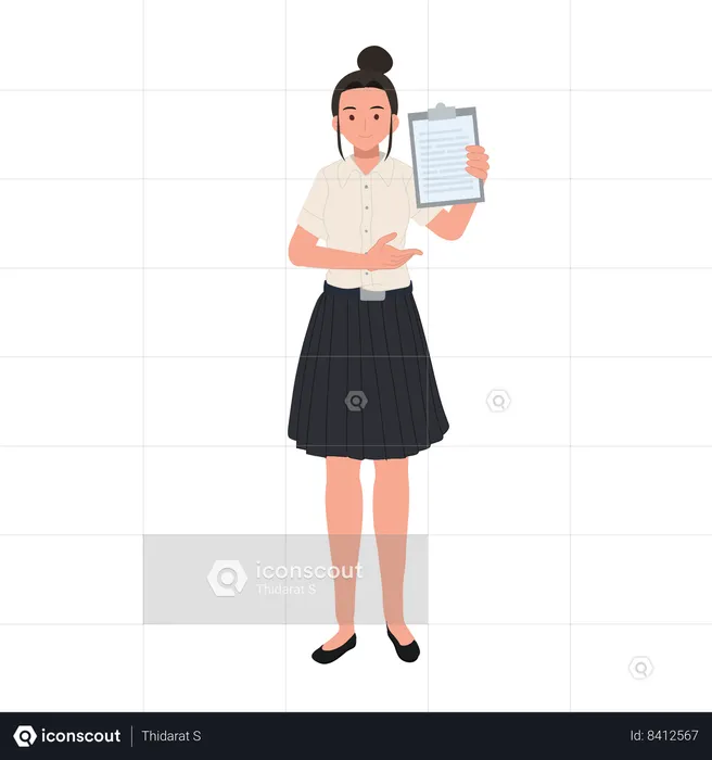 Thai University Student in Uniform Showing Academic Report Folder  Illustration