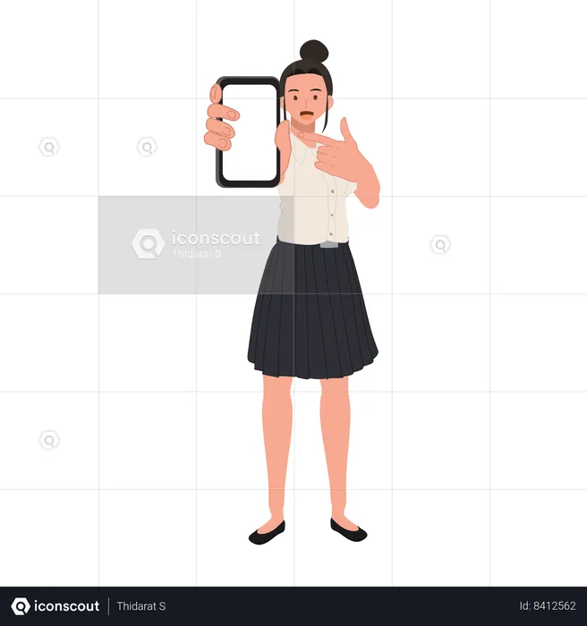 Thai University Student in Uniform Showing Phone  Illustration