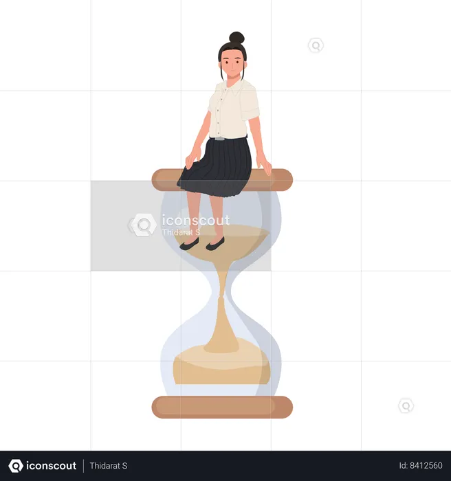Thai university student in uniform sitting on the hourglass  Illustration