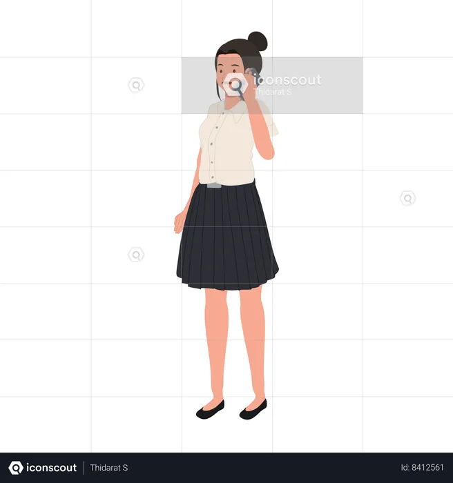 Thai University Student in Uniform Talking on Smartphone  Illustration
