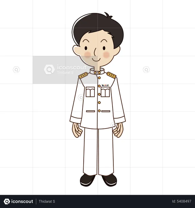 Homme thaïlandais avec un uniforme blanc d'officier du gouvernement  Illustration