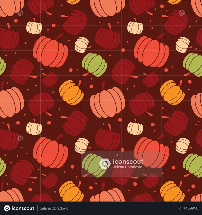 Thanksgiving and autumn seamless pattern with pumpkins, colorful design  Illustration