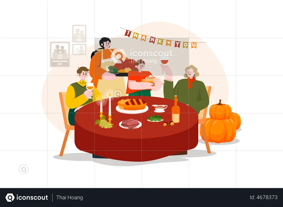 Thanksgiving Dinner Table  Illustration