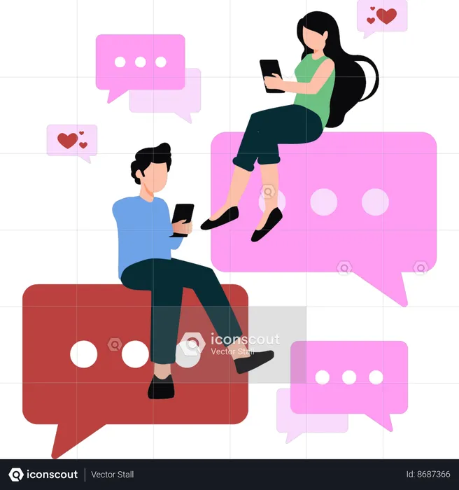 The boy and the girl are talking online  Illustration