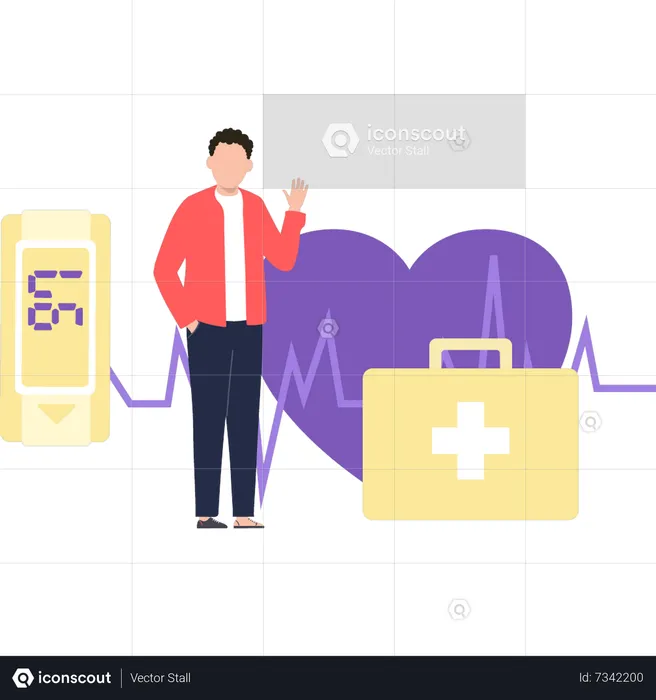 The boy is checking the pulse rate  Illustration