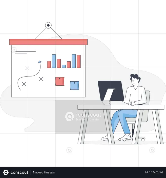 The boy is doing tactical planing  Illustration