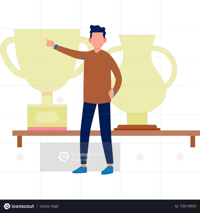 The boy is explaining success trophy  Illustration