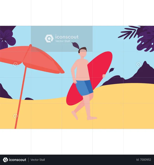 The boy is going for surfing  Illustration