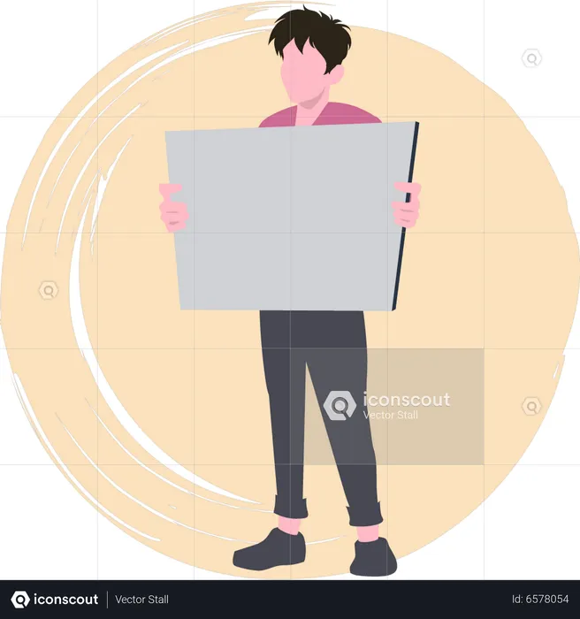 The boy is holding the board  Illustration