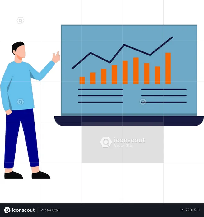 The boy is looking at the increase in the graph  Illustration