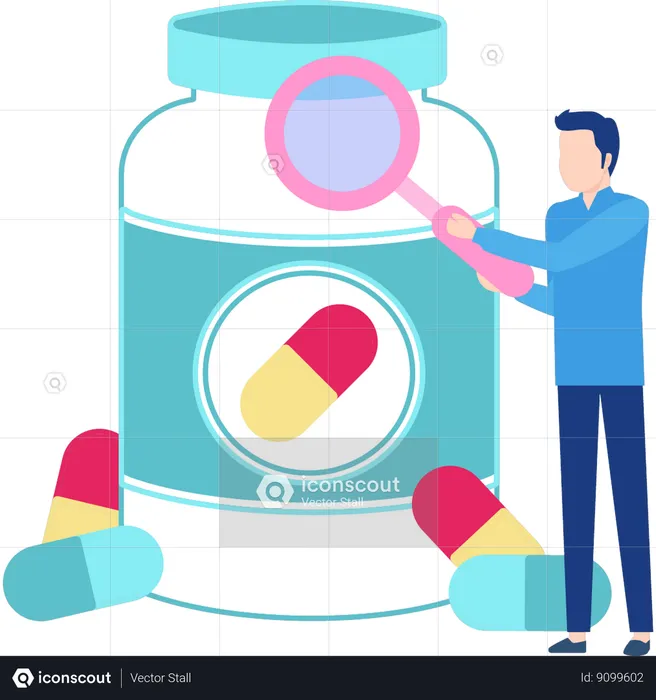 The boy is looking for pills jar  Illustration