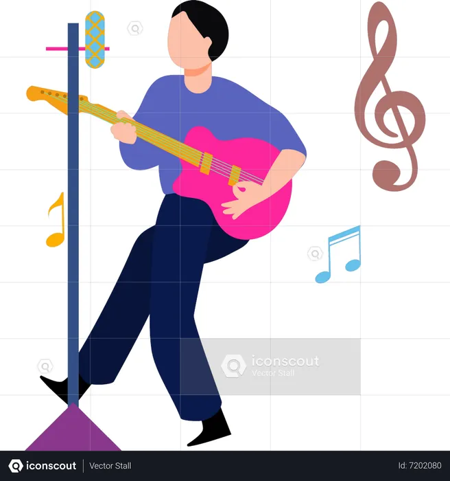 The boy is playing the guitar  Illustration