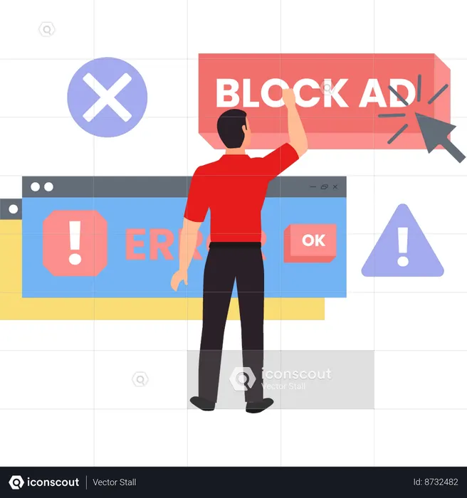 The boy is pointing at the block advertisement.  Illustration
