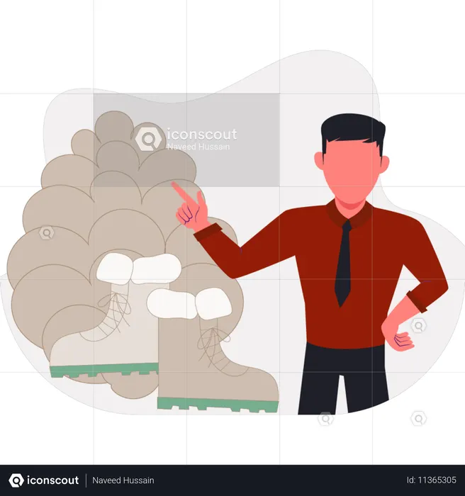 The boy is pointing russian boot  Illustration