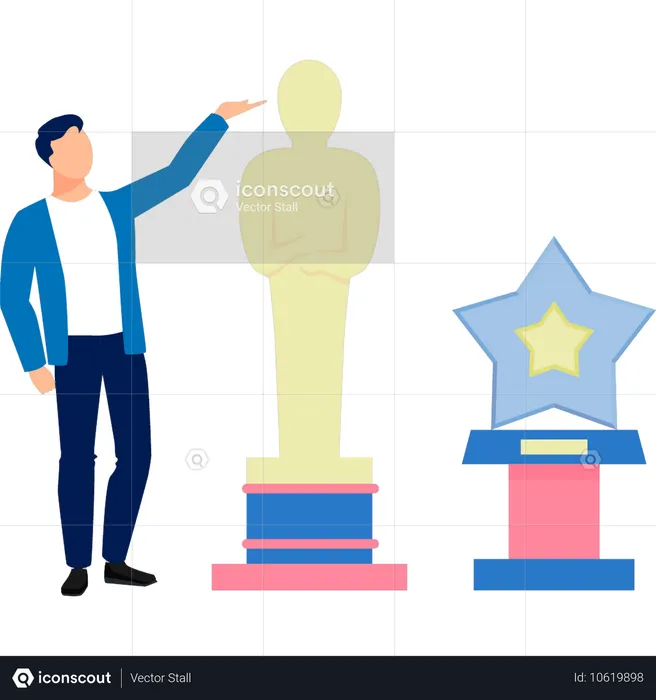 The boy is presenting Oscar trophy  Illustration