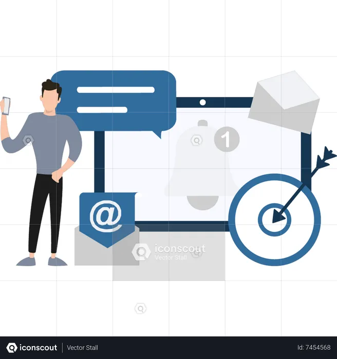 The boy is receiving email notifications  Illustration