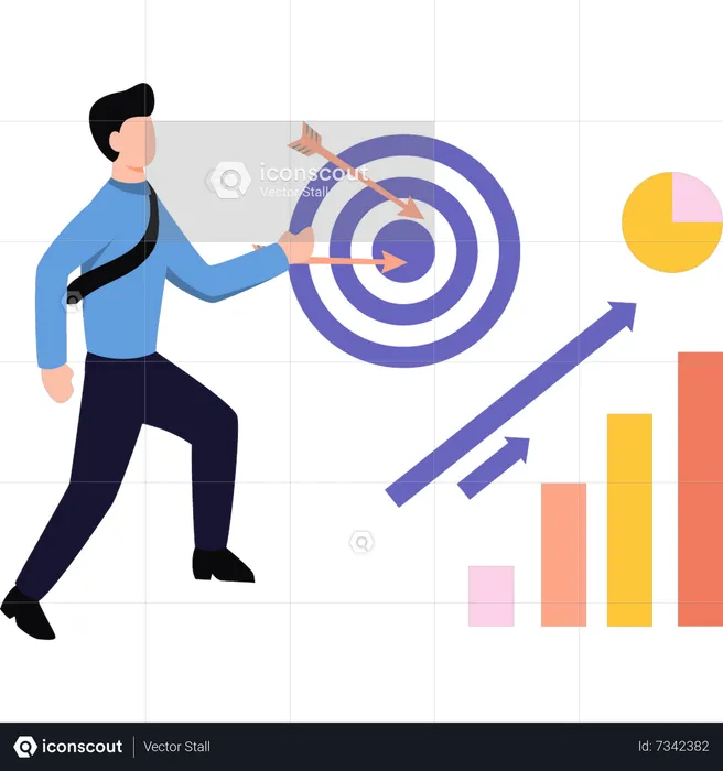The boy is running towards the business target  Illustration