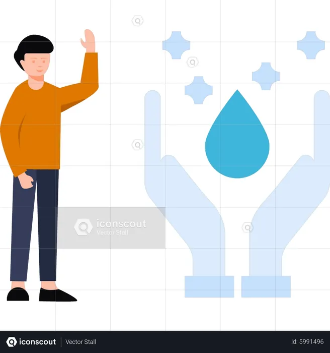 The boy is saving water for the environment  Illustration
