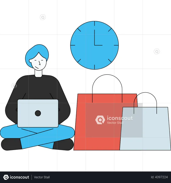 The boy is shopping online from a laptop  Illustration