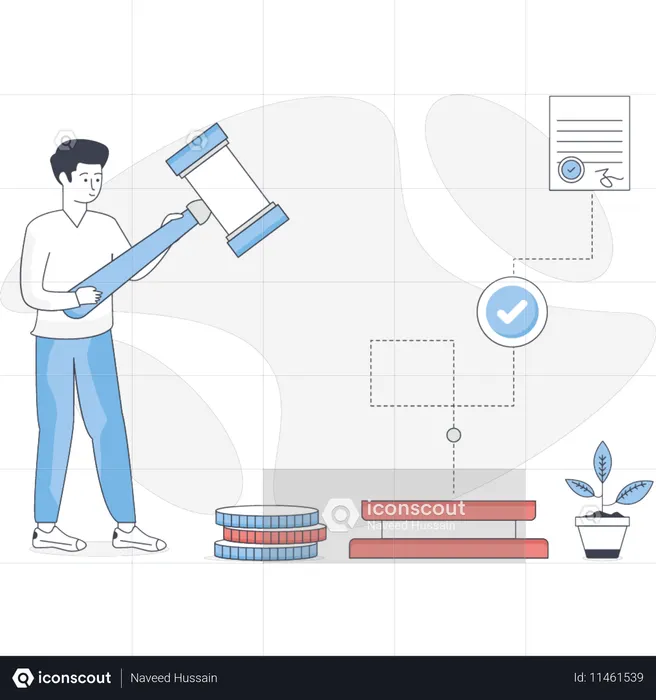 The boy is showing banking method  Illustration
