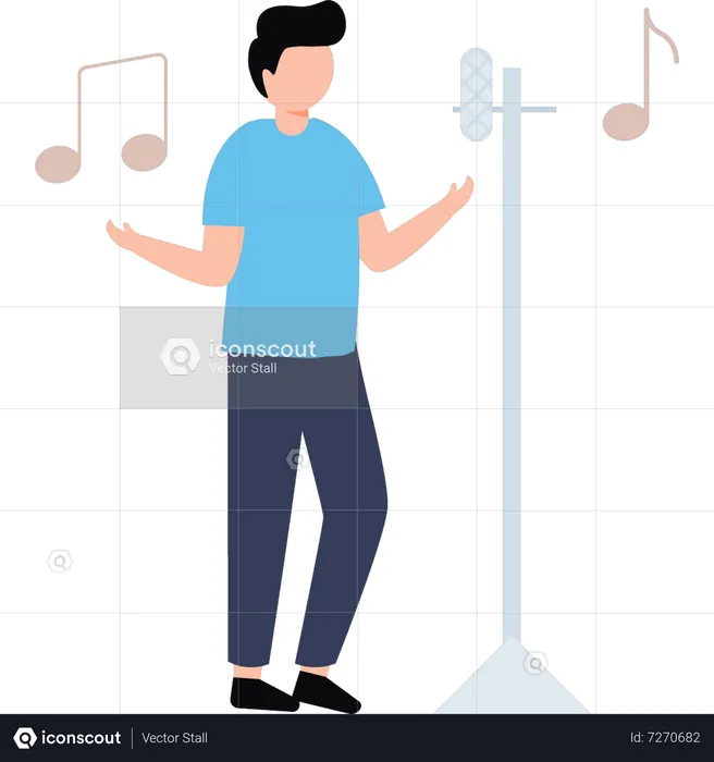 The boy is singing into the mic  Illustration