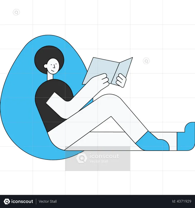 The boy is sitting and reading a book.  Illustration
