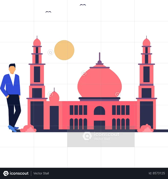 The boy is standing near to the mosque  Illustration