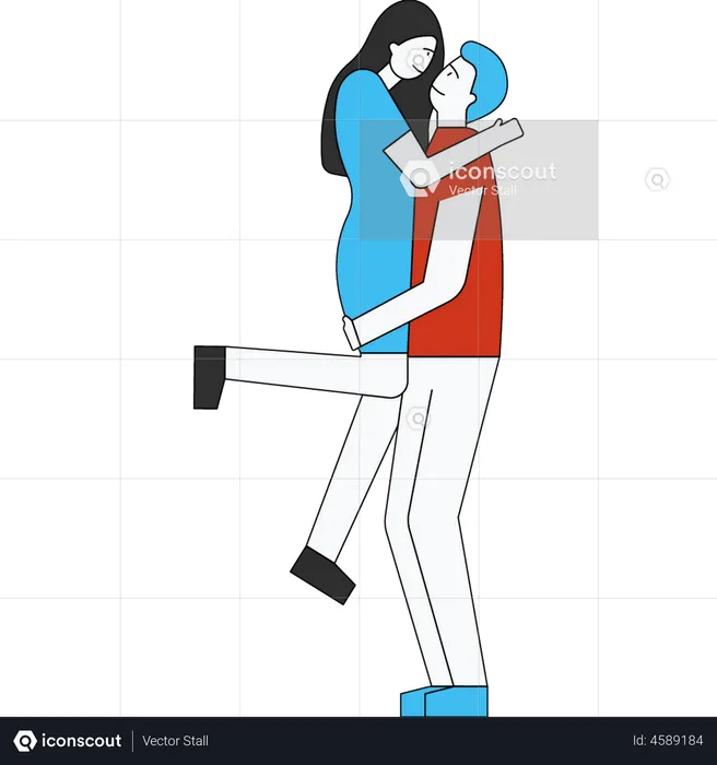 The boy picked up the girl in his arms.  Illustration
