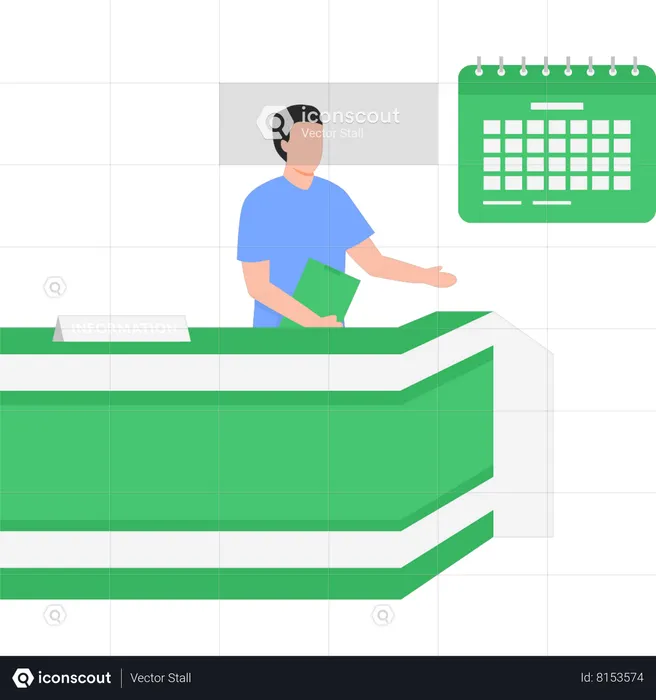 The Boy Standing At Reception Desk  Illustration