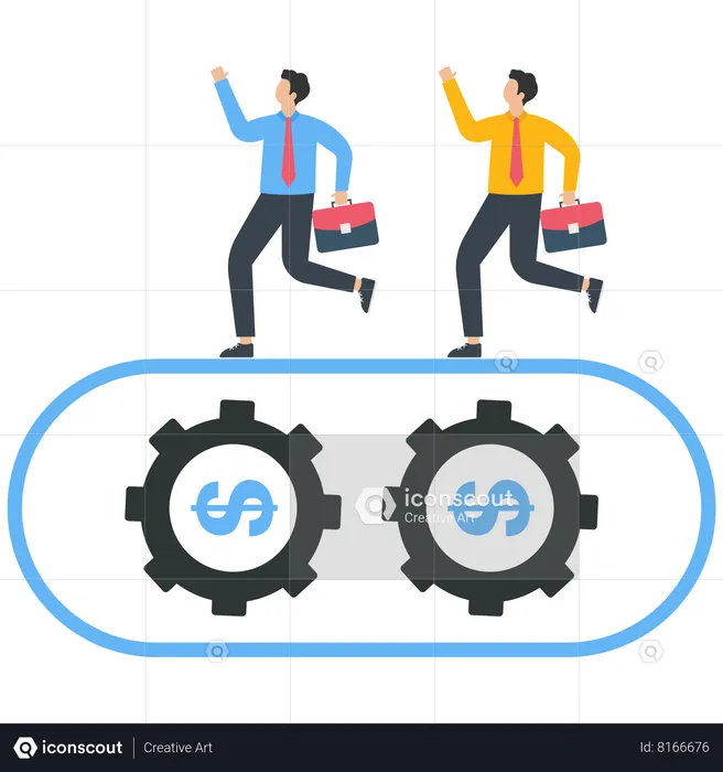 The business team keeps running on the running track gear  Illustration