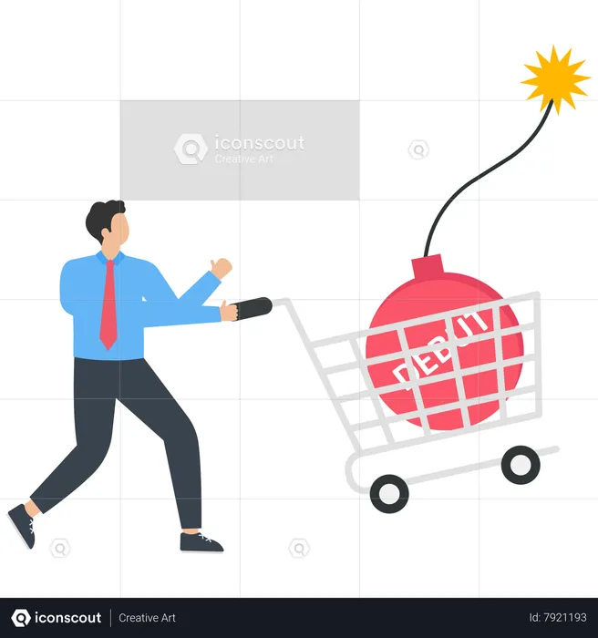 The businessman holds a shopping bag and a debt bomb  Illustration