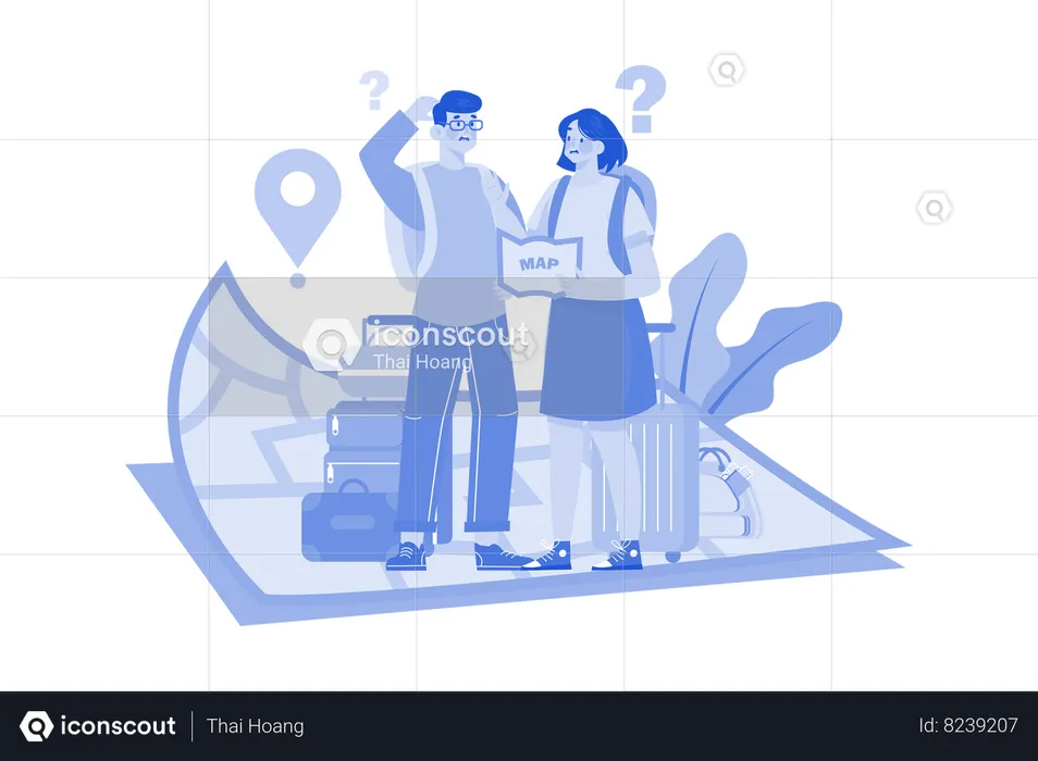 The Couple Got Lost While Traveling Abroad  Illustration