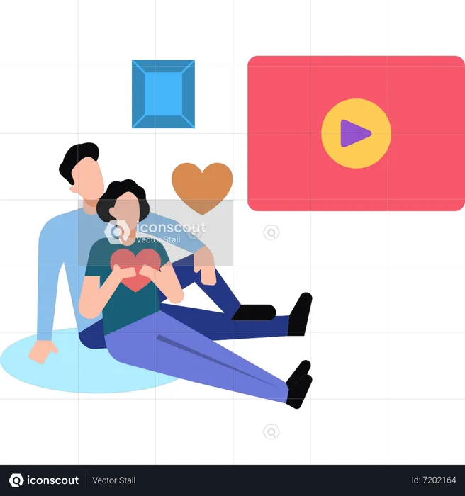The couple is sitting on the floor  Illustration
