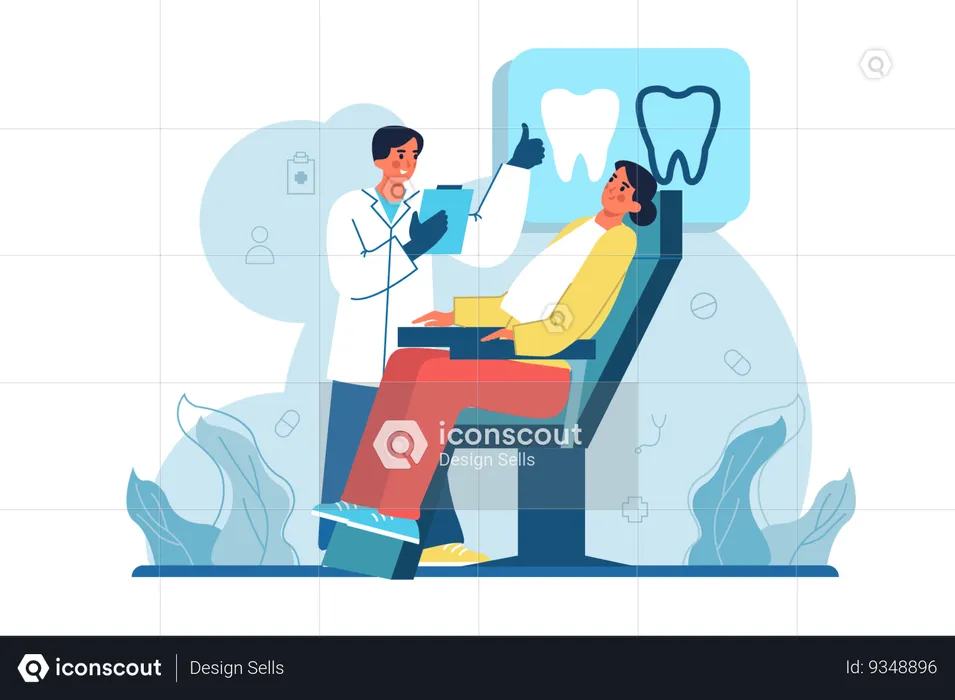 The dentist checks the condition of the patient's teeth after treatment  Illustration