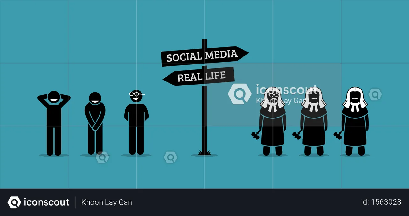 The difference between real life and social media human behaviors  Illustration