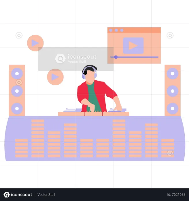 The DJ is mixing the music  Illustration