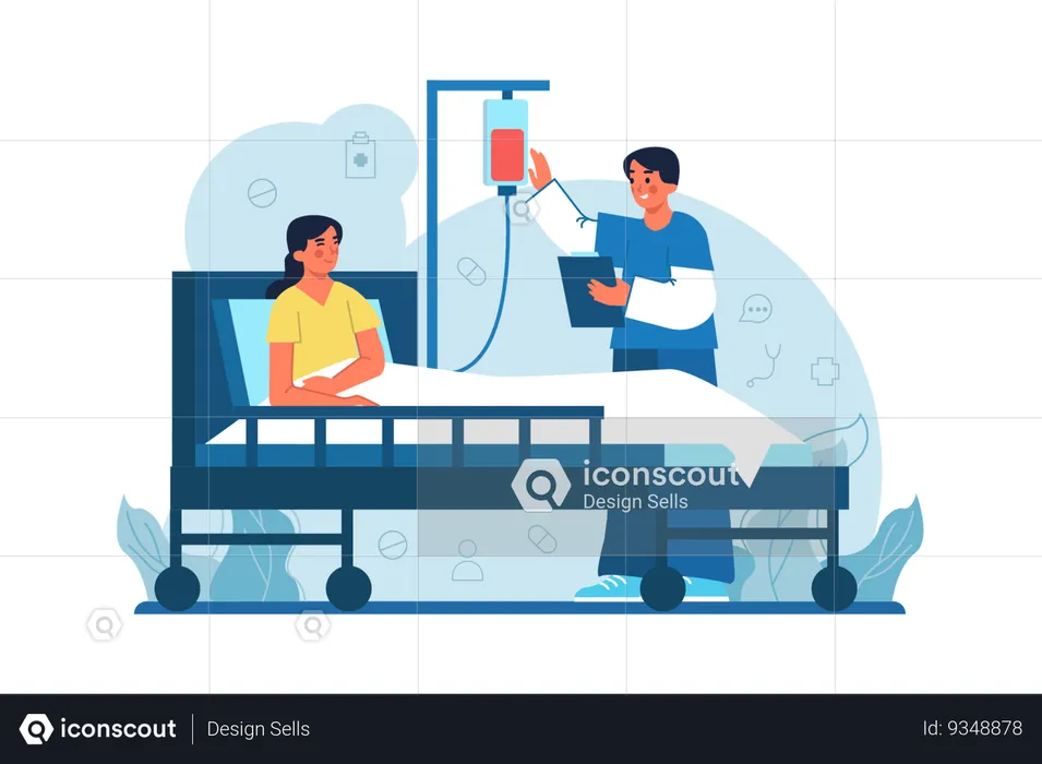 The doctor puts a dropper on the patient who is lying in bed  Illustration