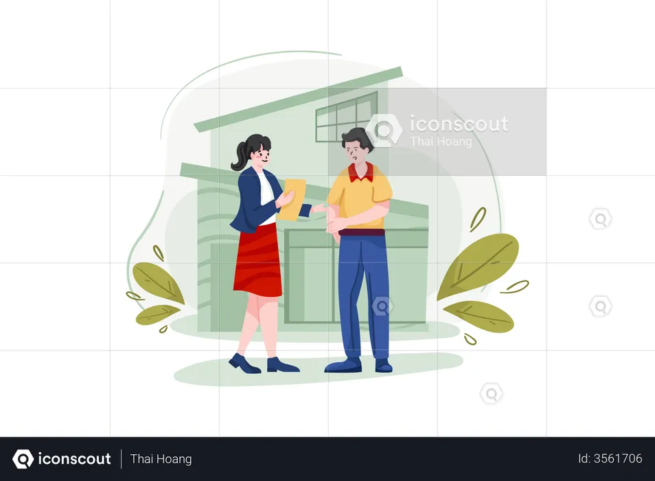 The estate agent is presenting a home loan to the client's  Illustration