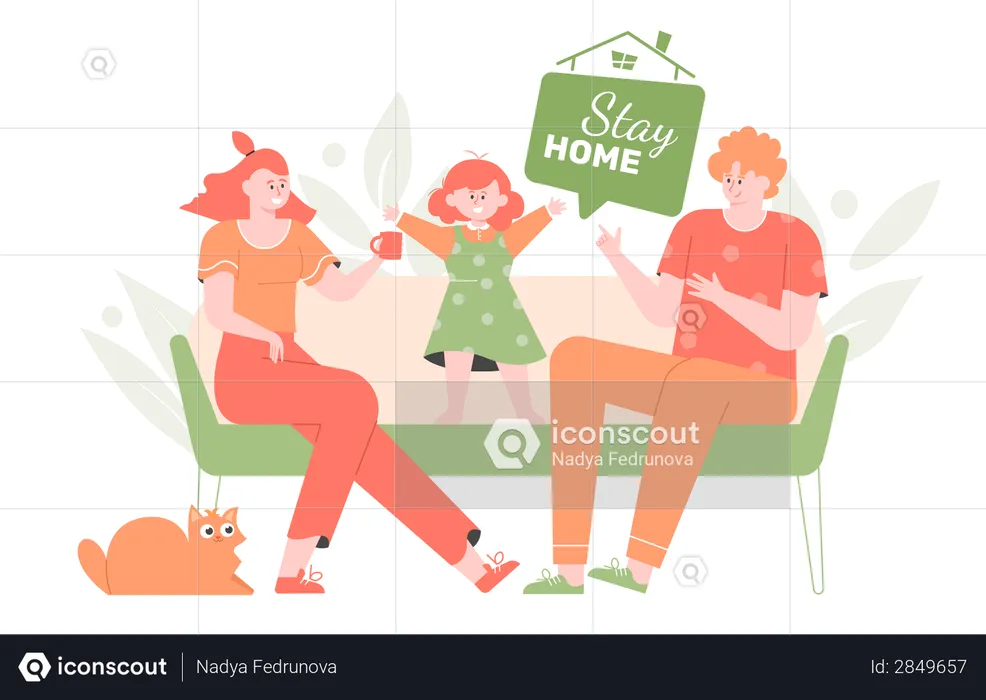 The family spending time at home  Illustration