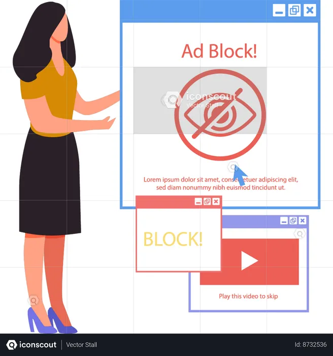 The female is looking at the advertisement block.  Illustration