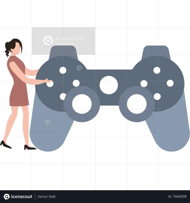 The girl has a game controller  Illustration