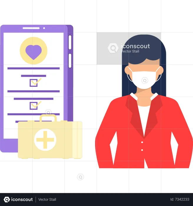 The girl has a medical app  Illustration