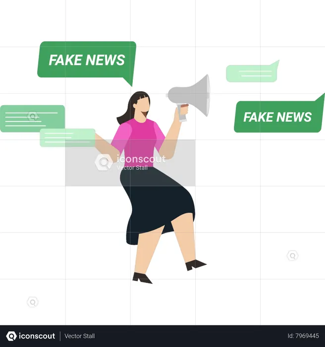The girl is announcing fake news  Illustration