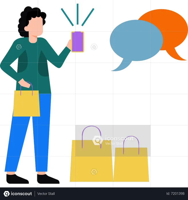 The girl is calling for a ride after shopping  Illustration