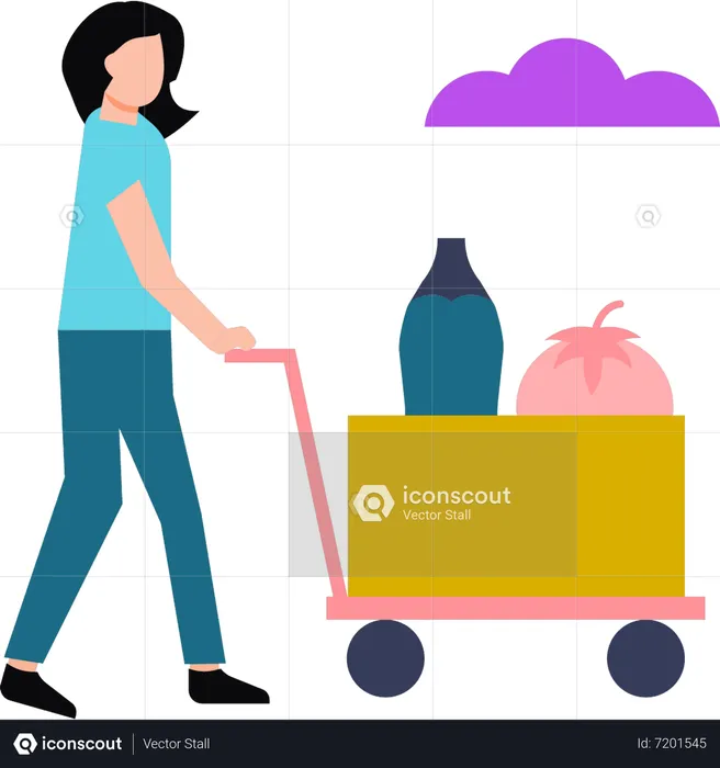 The girl is carrying a food trolley  Illustration