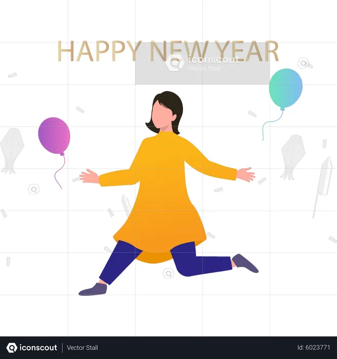 The girl is celebrating the new year  Illustration
