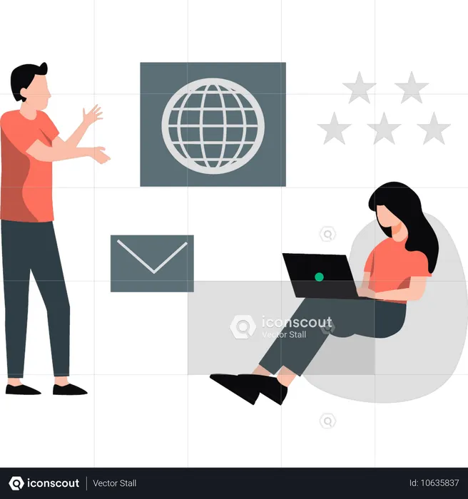 The girl is checking management product star rating  Illustration