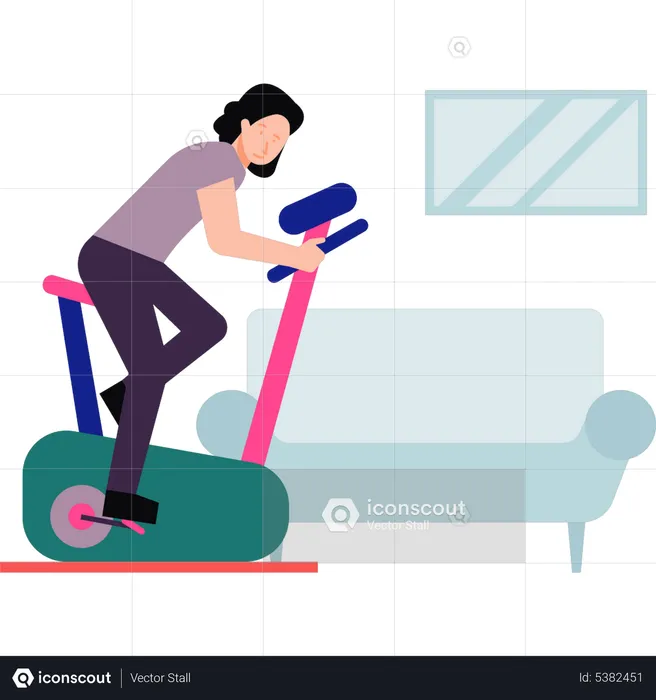 The girl is cycling on the cycling machine  Illustration