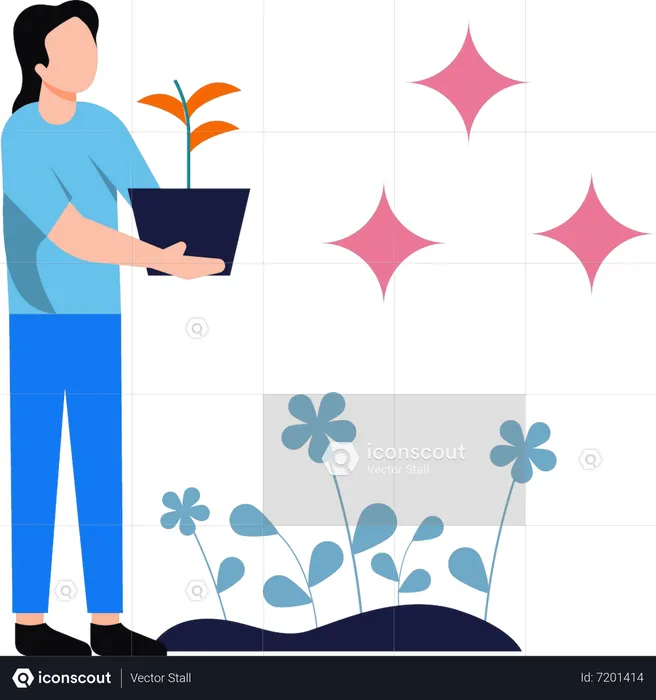 The girl is gardening  Illustration